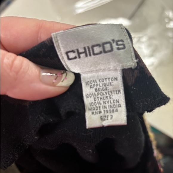 Chico’s Black Purple Brown Ethnic Long Sleeve Pullover Top Womens Size 3 Large - Picture 6 of 7